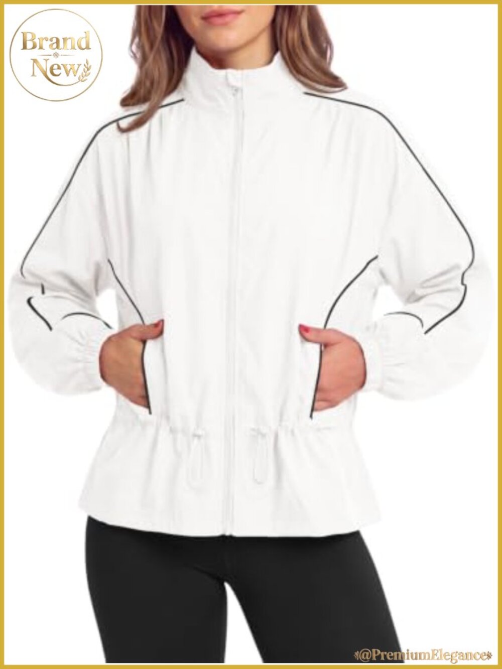 Women's Lightweight Windbreaker Jacket Stand Collar Full Zip Track Jacket
